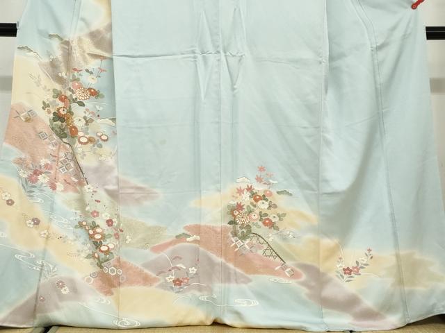 平和屋着物●創業460年・千總　訪問着　駒刺繍　流水草花籬文　金彩　正絹　逸品　未使用　DABC2992ud