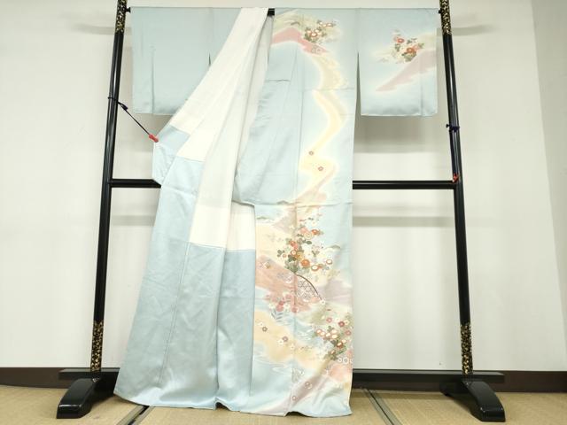 平和屋着物●創業460年・千總　訪問着　駒刺繍　流水草花籬文　金彩　正絹　逸品　未使用　DABC2992ud