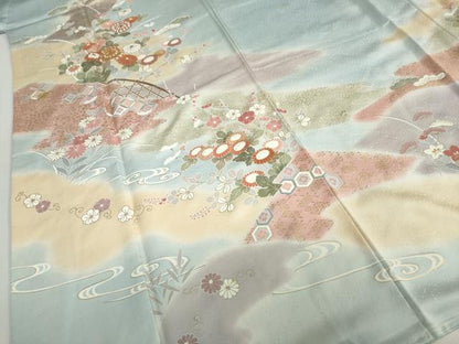 平和屋着物●創業460年・千總　訪問着　駒刺繍　流水草花籬文　金彩　正絹　逸品　未使用　DABC2992ud