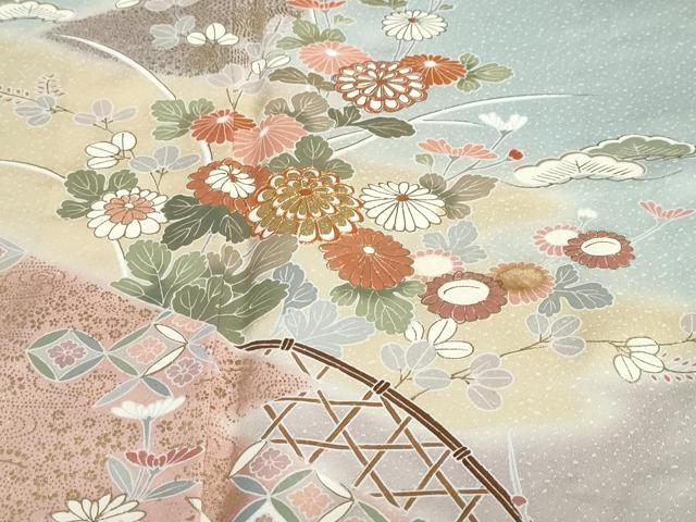 平和屋着物●創業460年・千總　訪問着　駒刺繍　流水草花籬文　金彩　正絹　逸品　未使用　DABC2992ud