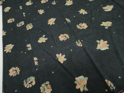 平和屋着物●上質な小紋　草花文　黒地　正絹　逸品　未使用　DABC2994ud