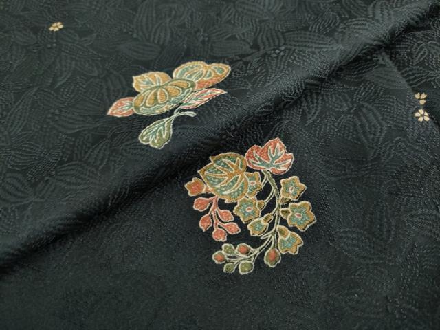 平和屋着物●上質な小紋　草花文　黒地　正絹　逸品　未使用　DABC2994ud