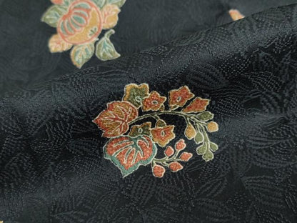 平和屋着物●上質な小紋　草花文　黒地　正絹　逸品　未使用　DABC2994ud