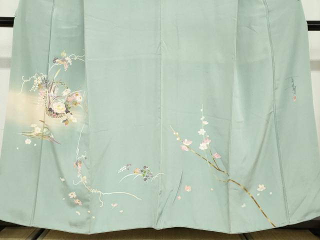 平和屋着物●京加賀友禅　百貫石峰　訪問着　草花文　暈し染め　正絹　逸品　DABC2995ud