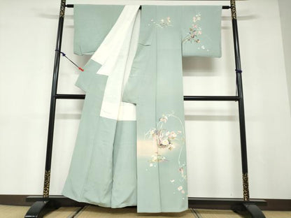 平和屋着物●京加賀友禅　百貫石峰　訪問着　草花文　暈し染め　正絹　逸品　DABC2995ud