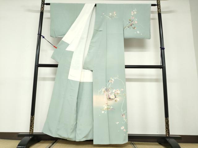 平和屋着物●京加賀友禅　百貫石峰　訪問着　草花文　暈し染め　正絹　逸品　DABC2995ud