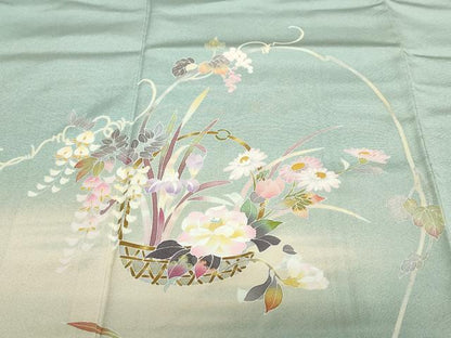 平和屋着物●京加賀友禅　百貫石峰　訪問着　草花文　暈し染め　正絹　逸品　DABC2995ud