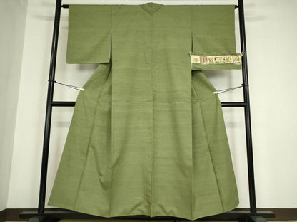 平和屋着物●本場真綿結城紬　色無地　柳染色　証紙付き　正絹　逸品　DABC3007az