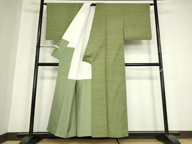 平和屋着物●本場真綿結城紬　色無地　柳染色　証紙付き　正絹　逸品　DABC3007az