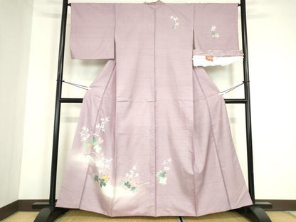 平和屋着物●本加賀友禅作家　成竹登茂男　訪問着　白山紬　草花文　反端付き　正絹　逸品　未使用　DABC3008az
