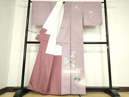 平和屋着物●本加賀友禅作家　成竹登茂男　訪問着　白山紬　草花文　反端付き　正絹　逸品　未使用　DABC3008az