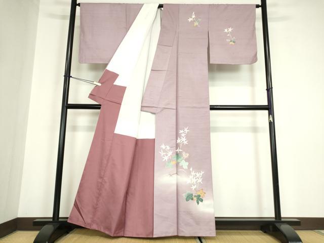 平和屋着物●本加賀友禅作家　成竹登茂男　訪問着　白山紬　草花文　反端付き　正絹　逸品　未使用　DABC3008az