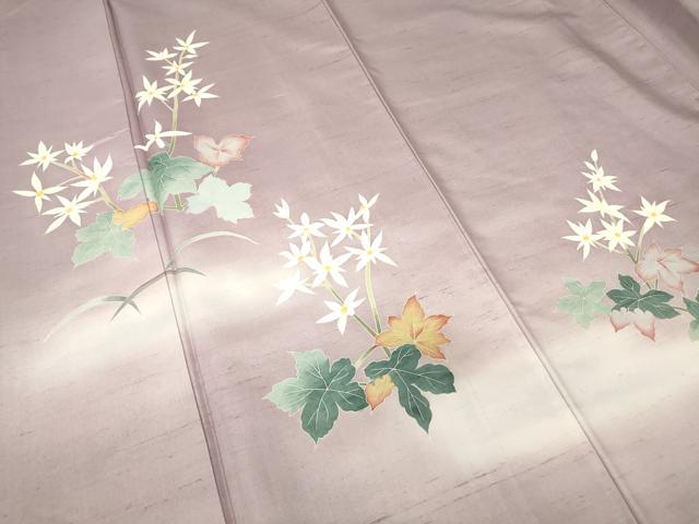 平和屋着物●本加賀友禅作家　成竹登茂男　訪問着　白山紬　草花文　反端付き　正絹　逸品　未使用　DABC3008az