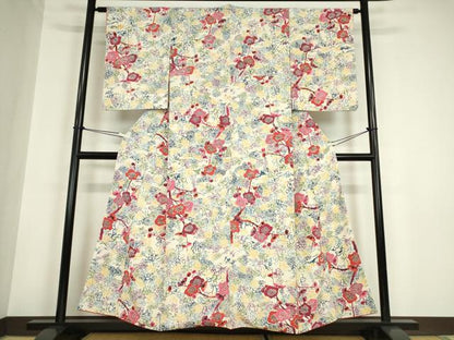 平和屋着物●上質な小紋　型染　枝花文　正絹　逸品　DABC3009az