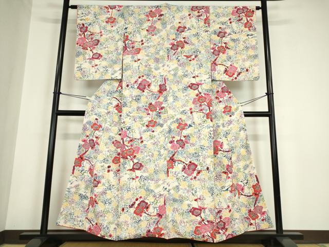 平和屋着物●上質な小紋　型染　枝花文　正絹　逸品　DABC3009az