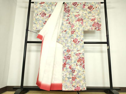 平和屋着物●上質な小紋　型染　枝花文　正絹　逸品　DABC3009az