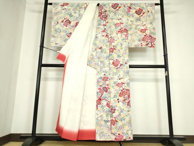 平和屋着物●上質な小紋　型染　枝花文　正絹　逸品　DABC3009az