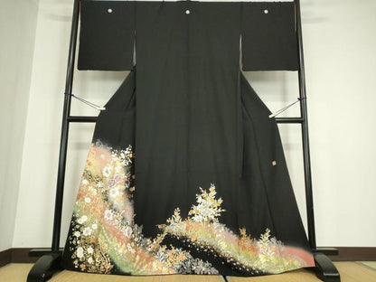 平和屋着物●ブライダルファッションデザイナー・桂由美　黒留袖　花尽くし　金銀彩　京都きもの友禅扱い　正絹　逸品　DABC3010az