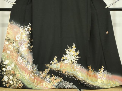 平和屋着物●ブライダルファッションデザイナー・桂由美　黒留袖　花尽くし　金銀彩　京都きもの友禅扱い　正絹　逸品　DABC3010az