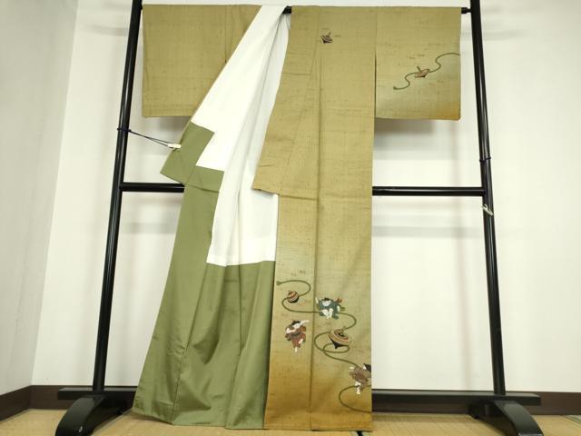 平和屋着物●訪問着　本場真綿絢結城紬　作家物　童子遊び　証紙付き　正絹　逸品　DABC3011az