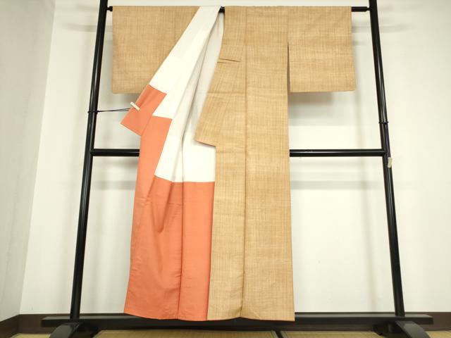 平和屋着物●上質な紬　格子　正絹　逸品　DABC3014az