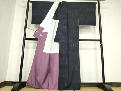平和屋着物●上質な紬　背抜き仕立て　変わり縞　正絹　逸品　DABC3018az