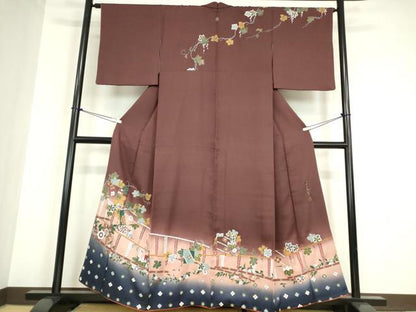 平和屋着物●世界的友禅作家　千地泰弘　訪問着　色紙重ね葡萄蔦の葉文　暈し染め　正絹　逸品　DABC3019az