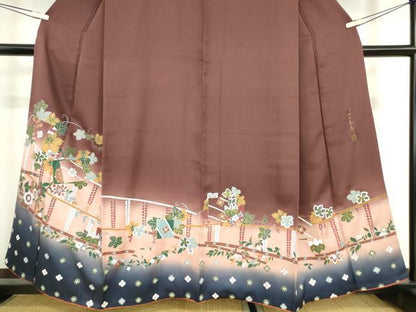 平和屋着物●世界的友禅作家　千地泰弘　訪問着　色紙重ね葡萄蔦の葉文　暈し染め　正絹　逸品　DABC3019az