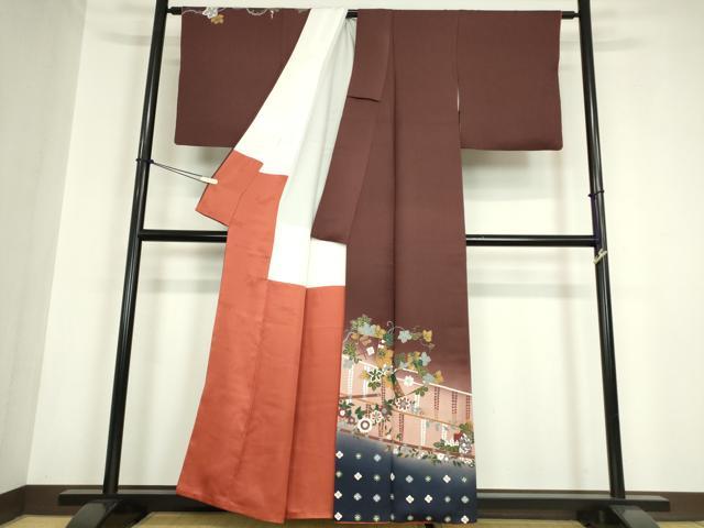 平和屋着物●世界的友禅作家　千地泰弘　訪問着　色紙重ね葡萄蔦の葉文　暈し染め　正絹　逸品　DABC3019az