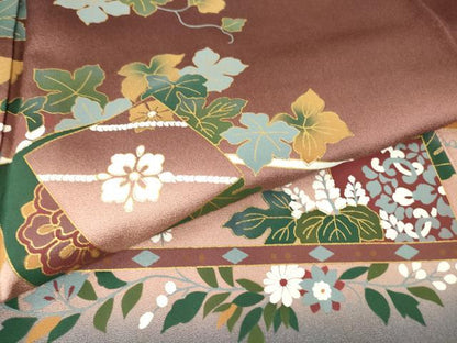 平和屋着物●世界的友禅作家　千地泰弘　訪問着　色紙重ね葡萄蔦の葉文　暈し染め　正絹　逸品　DABC3019az