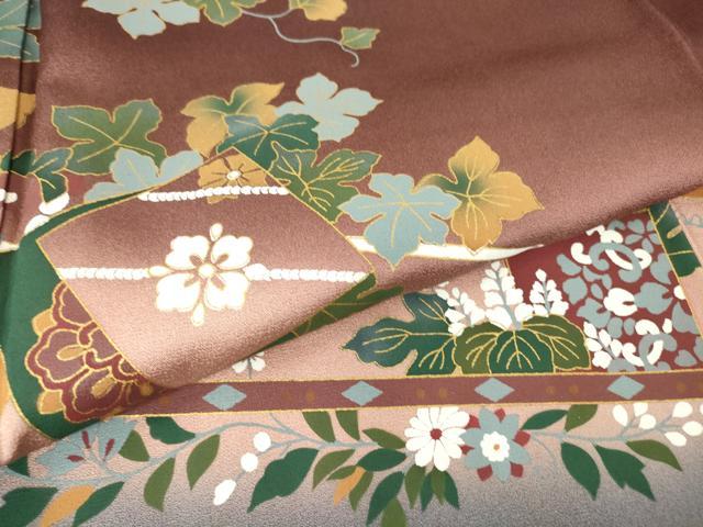 平和屋着物●世界的友禅作家　千地泰弘　訪問着　色紙重ね葡萄蔦の葉文　暈し染め　正絹　逸品　DABC3019az