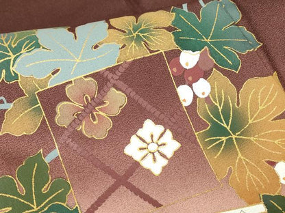 平和屋着物●世界的友禅作家　千地泰弘　訪問着　色紙重ね葡萄蔦の葉文　暈し染め　正絹　逸品　DABC3019az
