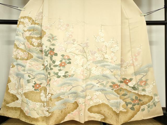 平和屋着物●訪問着　刺繍　吉祥枝花松文　金彩　正絹　逸品　DABC3022az