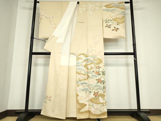 平和屋着物●訪問着　刺繍　吉祥枝花松文　金彩　正絹　逸品　DABC3022az
