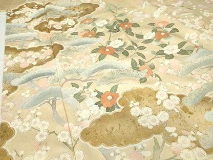 平和屋着物●訪問着　刺繍　吉祥枝花松文　金彩　正絹　逸品　DABC3022az