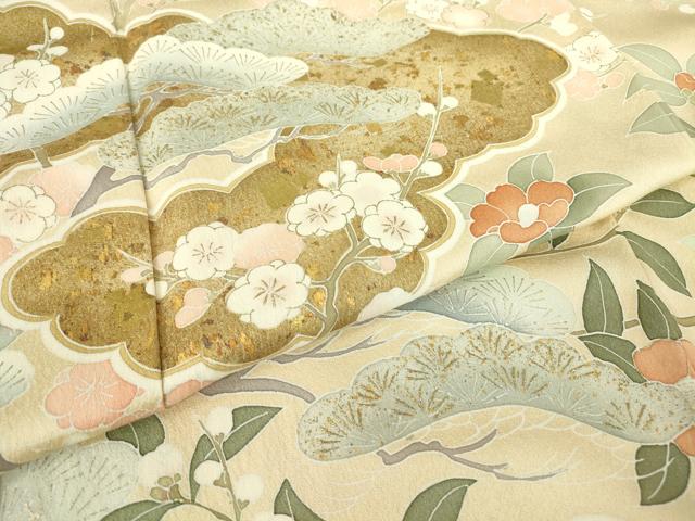平和屋着物●訪問着　刺繍　吉祥枝花松文　金彩　正絹　逸品　DABC3022az