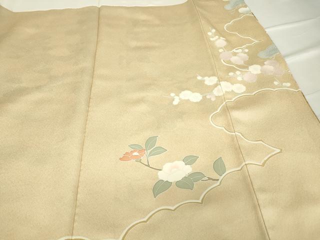 平和屋着物●訪問着　刺繍　吉祥枝花松文　金彩　正絹　逸品　DABC3022az