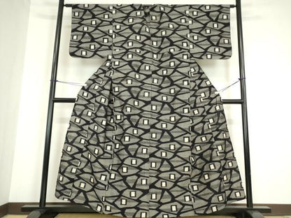 平和屋着物●久留米絣　単衣　幾何学文　綿　逸品　DABC3023az
