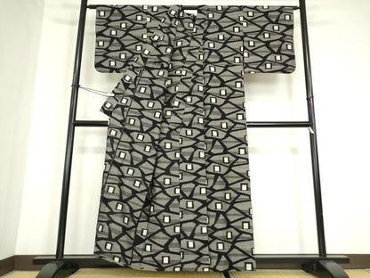 平和屋着物●久留米絣　単衣　幾何学文　綿　逸品　DABC3023az