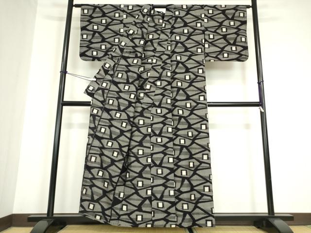 平和屋着物●久留米絣　単衣　幾何学文　綿　逸品　DABC3023az
