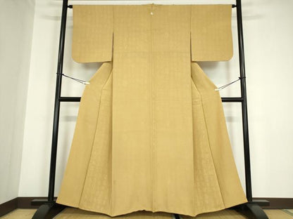 平和屋着物●上質な色無地　寿地紋　芥子色　三越扱い　正絹　逸品　DABC3027az