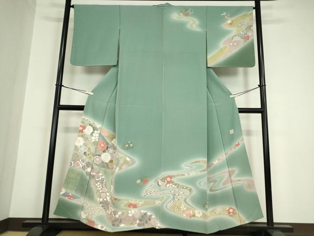 平和屋着物●染色作家　佐藤修平　訪問着　道長花文　暈し染め　金彩　正絹　逸品　未使用　DABC3029az