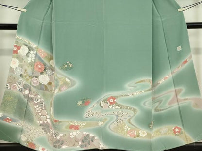 平和屋着物●染色作家　佐藤修平　訪問着　道長花文　暈し染め　金彩　正絹　逸品　未使用　DABC3029az