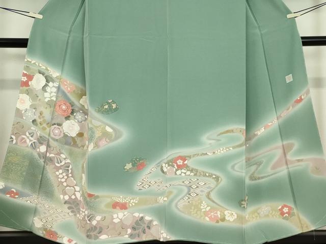 平和屋着物●染色作家　佐藤修平　訪問着　道長花文　暈し染め　金彩　正絹　逸品　未使用　DABC3029az