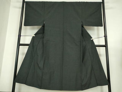 平和屋着物●男性　紬　アンサンブル　長羽織　黒色　正絹　逸品　DABC3033az