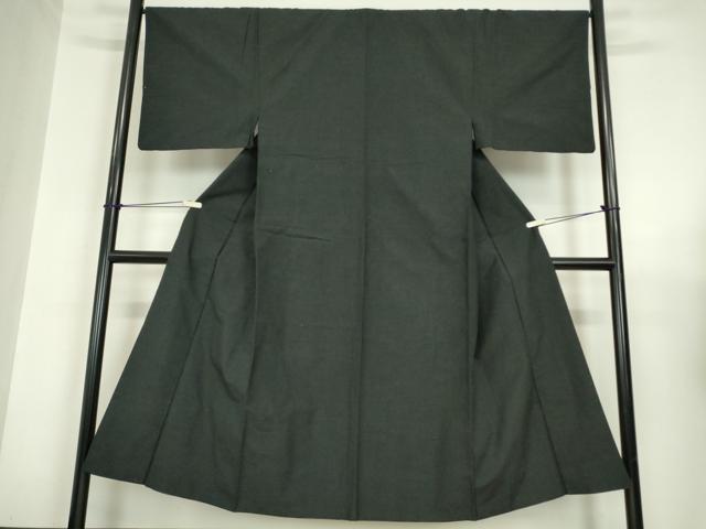 平和屋着物●男性　紬　アンサンブル　長羽織　黒色　正絹　逸品　DABC3033az