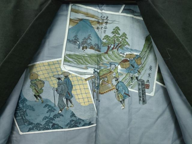 平和屋着物●男性　紬　アンサンブル　長羽織　黒色　正絹　逸品　DABC3033az