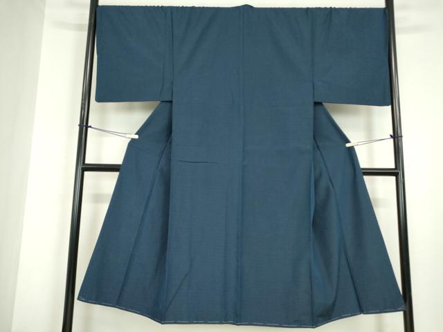 平和屋着物●男性　生紬　米沢織　アンサンブル　長羽織・長襦袢(無双)セット　紺色　証紙付き　正絹　逸品　DABC3036az