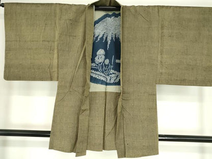 平和屋着物●男性　紬　アンサンブル　霞文　正絹　逸品　DABC3039az