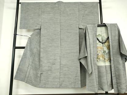 平和屋着物●男性　紬　アンサンブル　霞文　正絹　逸品　DABC3040az